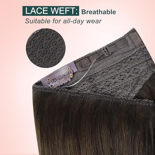 Image of Easyouth Invisible Wire Hair Extensions Ombre 20 Inch Fish Line Hair Extensions Human Hair Brown Ombre Medium Brown Invisible Wire Hairextension Straight Easy to Apply 100g