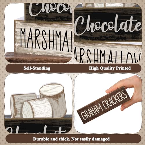 Image of Moucuny 4 Pcs Christmas Table Decoration Wooden Marshmallow Chocolate Christmas Tiered Tray Decor Xmas Centerpiece Decorative Hot Cocoa Marshmallow Block Signs Gift Winter Decoration for Home Kitchen