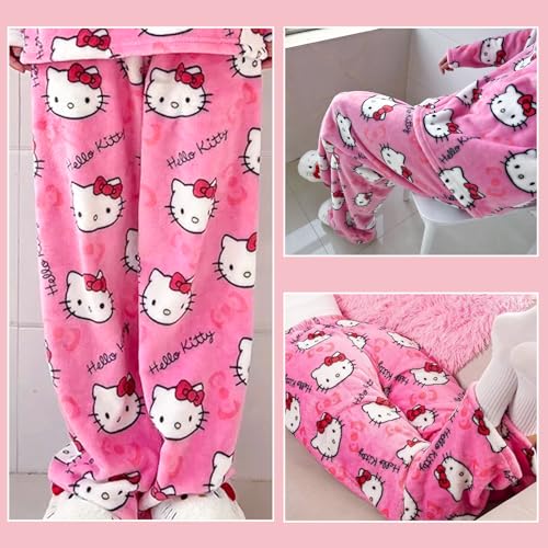 Pyjama, Hose Schlafanzughosen FüR Damen, Lang Flanell Pyjama Hose Cartoon Anime Pyjama Schlafhose Kawaii Pyjamas Schlafanzughose Winter Schlafanzughose (XL-Code, Geeignet für 161–164 cm)
