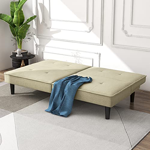 Liferecord Futon Sofa Bed Modern Linen Fabric Convertible Folding Lounge Couch Loveseat Daybed For Living Room Apartment Dorm, Banana Toffee #TOP7