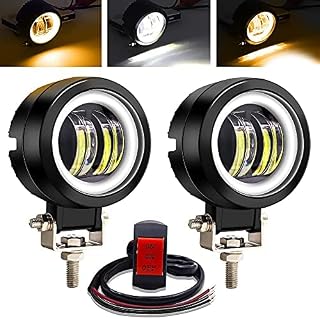 YnGia Motorcycle Fog Lights Motorcycle Led Spotlights with Amber Halo DRL White Light Waterproof Motorbike Driving Light 12V 24V