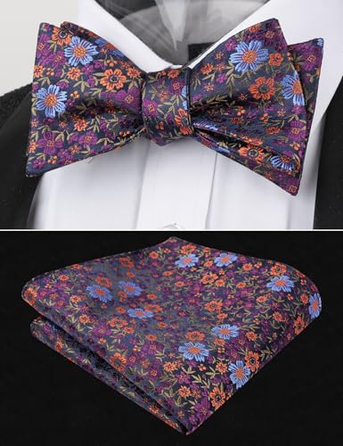 Image of Alizeal Mens 2pcs Floral Self-tied Bow Tie Pocket Square Set