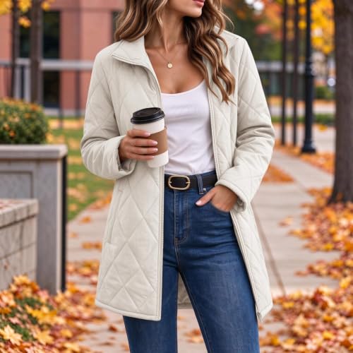 Quilted Jackets for Women Lightwight Fall Winter Mid Length Padded Coats - image 4