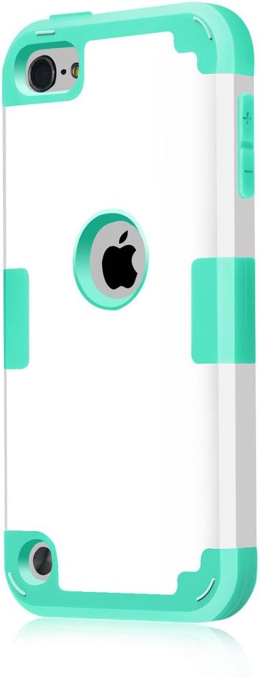 Hocase iPod Touch 7th/6th/5th Generation Case, iPod Touch 7/6/5 Case, Shockproof Protection Soft Silicone Hard Plastic Full Body Protective Case for iPod A2178/A1574/A1509/A1421 - White/Teal Green