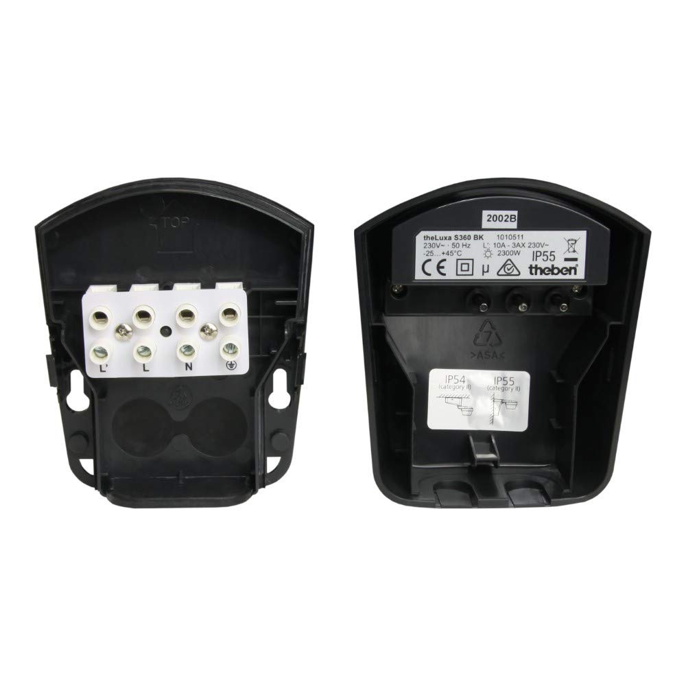 Theben 1010511 theLuxa S360 BK I Détecteur de Mouvement I Couverture Angulaire 360° I Tête de capteur pivotable I pour l'éxteriereur