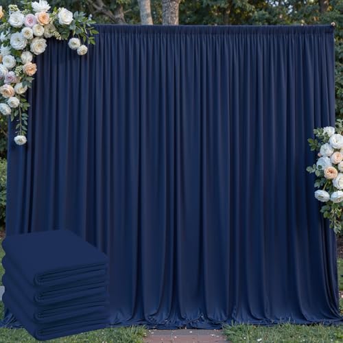 20 ft x 10 ft Wrinkle Free Navy Blue Backdrop Curtain for Parties Polyester Photo Backdrop Drapes Thick Background 4 Panels 5ft x 10ft for Baby Shower Wedding Birthday Party Backdrop Stand