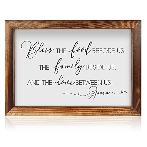 CHDITB Bless The Food Before Us Framed Wood Sign Plaque(16'×11'), Wooden Wall Table Sign with Inspirational Quotes for Home Decor, Vintage Wall Art Sign for Home Dining Room Canteen Farmhouse