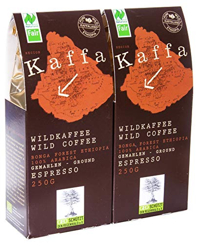 Original Food Bio Kaffa Wildkaffee Espresso, gemahlen, 2er Pack (2 x 250 g)