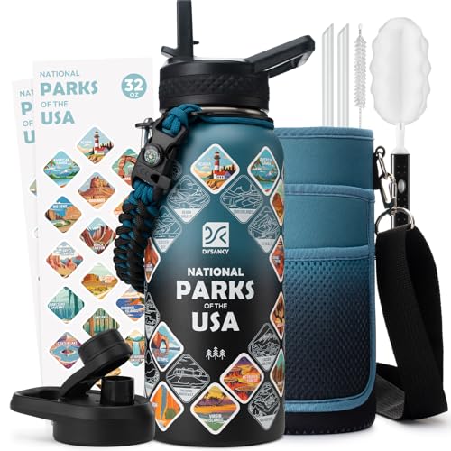 32 oz Insulated Water Bottle | Thickened Stainless Steel Vacuum Metal | Portable Sports Water Jug for Gym and Hiking with Straw, Carrier Bag, Handle Strap | BPA-Free 32 oz