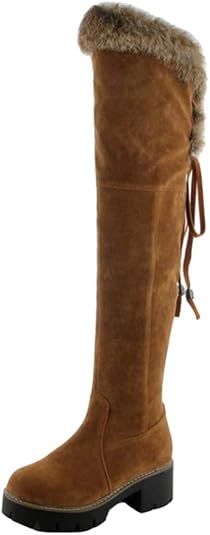 Onewus Women's Over The Knee Synthetic Fur Boots - Rubber Sole, Approx. 8.5cm Heel - View #4
