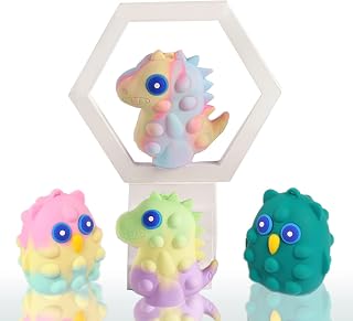 4 Pieces for 2 Dinosaurs 2 Pieces for Owl Fidget Toys, Silicone Sensory Pressure Reducing Squeeze Ball for Adults and Children, Push Pop Bubble Pressure Reducing Toy Pressure Ball