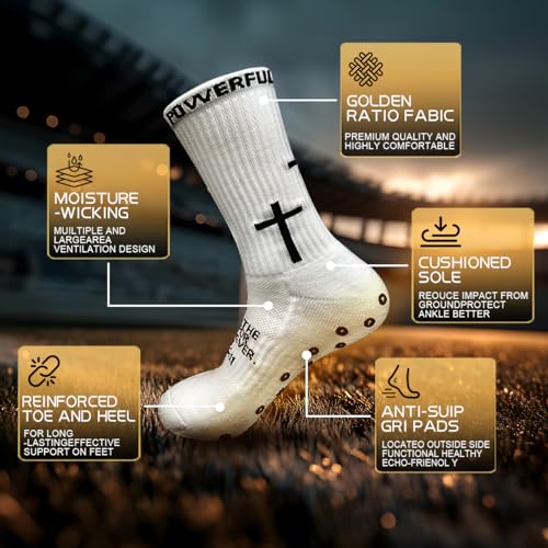 Grip Cross Sock, Unisex Sports Anti-Slip Grip Socks with Rubber Dots for Yoga for Soccer Christian Gift for Sport Football3