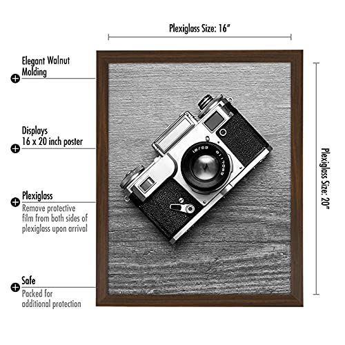 Image of Americanflat 16x20 Poster Frame - Walnut Engineered Wood with Polished Plexiglass - Wide Picture Frame for Vertical or Horizontal Wall Display - Epic Collection - Walnut
