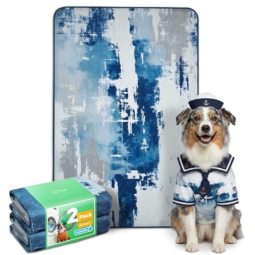 Image of FXW Washable Pee Pads for Dogs, Puppy Pads with Super Absorbent, Specifically Designed for 42inch Cages, 27 inch x 41 inch Rectangle, Tie-Dye Blue,2 Packs