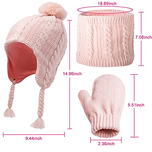 Image of KMOLY Kids Winter Hat Scarf Gloves Set for Girls Boys 3-8 Years,Toddler Earflap Beanie Neck Warmer Mittens Fleece Lined Set