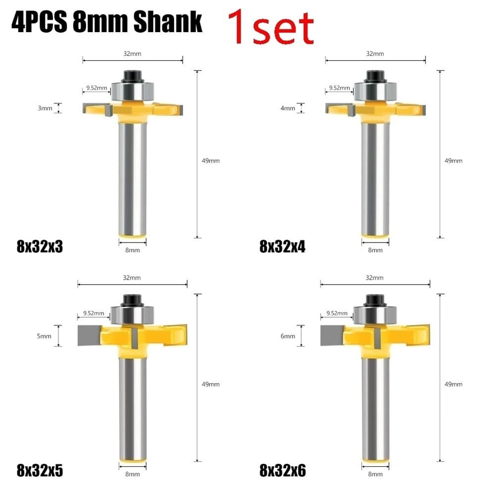 4 Pièces Menuiserie Couteau de Fraisage à Corps en Acier Tige de 8mm