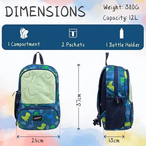 Image of F Gear Colour Buddy 12L Kids Backpack, Kids Can Colour On The Bag, 1 Compartment & 2 Pockets; Lightweight, Durable & Fun Backpack for School & Travel | Comfortable & Stylish Bag