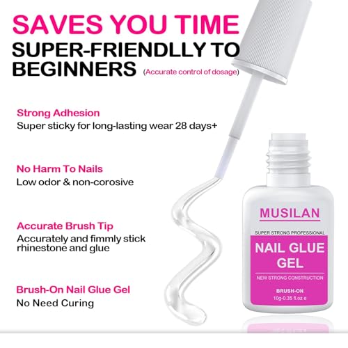 MUSILAN mit Pinsel Nagelkleber und Nagelkleberentferner 10g/10ml, Schnelltrocknend Halbfester Nagelkleber für Kunstnägel Extra Stark, Nail Glue Remover für Press on nails leicht lösbar Salon-Qualität