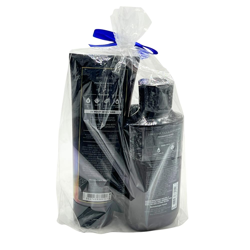 Bath & Body Works TO THE MOON Men's Body Spray, Body Cream & 3-in-1 Hair, Face & Body Wash- 3pc bundle Gift Set with a Blue Bow for Holidays - Full Size
