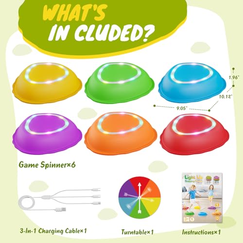 image for Scvcid Rechargeable Stepping Stones for Kids, 6pcs Music and Light Up 