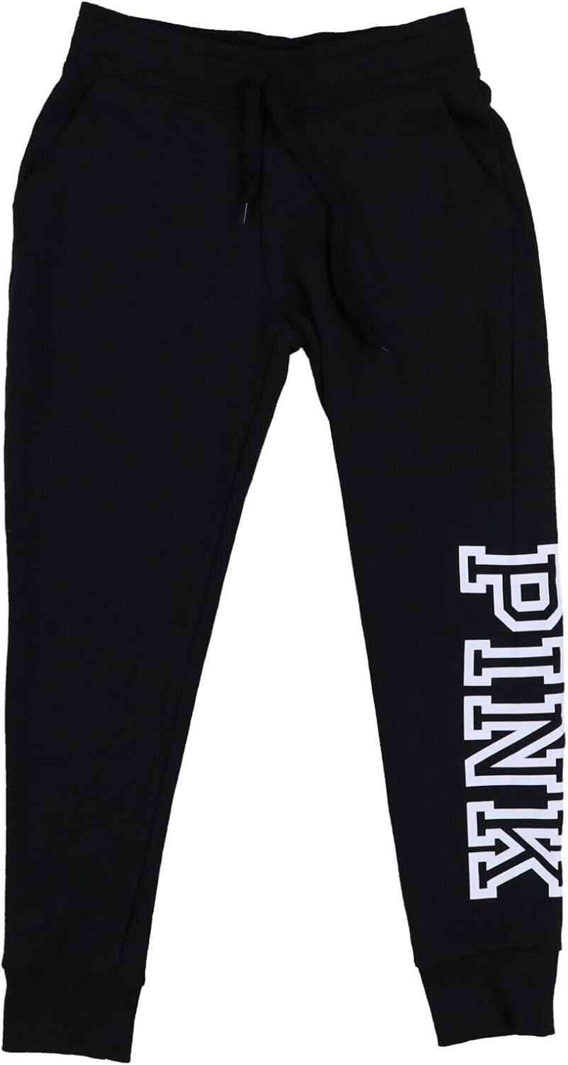 Victoria's Secret Pink Sweatpants Skinny Jogger (Black/White Logo, L)