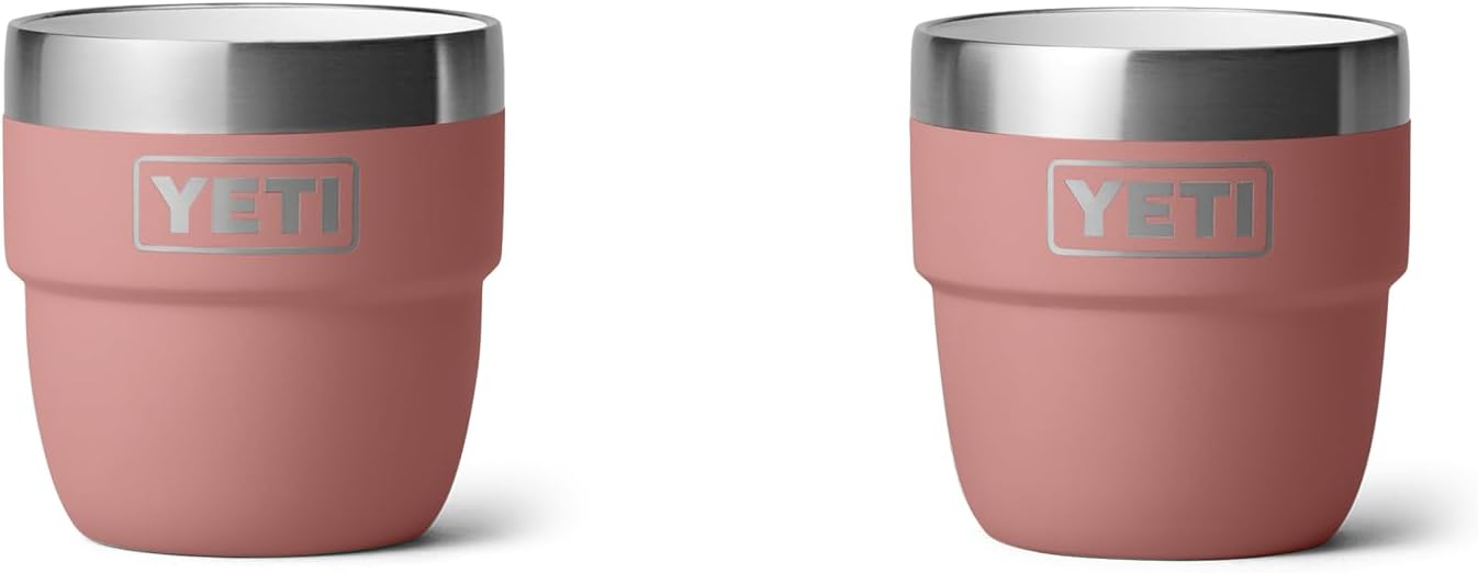 YETI Rambler 4 oz Stackable Cup, Stainless Steel, Vacuum Insulated Espresso/Coffee Cup, 2 Pack, Sandstone Pink