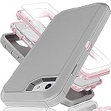 KaiMai for iPhone SE Case,iPhone 7/8 Case with Explosion-Proof Film[2 Pack],3 in 1 Shockproof TPU Hard PC Bumper Drop-Proof Shell for iPhone SE 2020-2022,Lihgt Gray/Pink