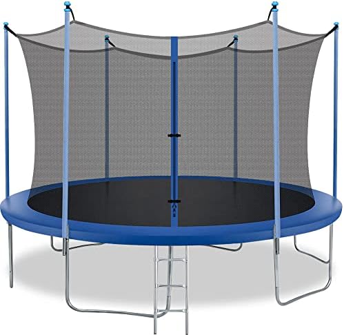 8FT 10FT 12FT 14FT Trampoline with Enclosure Net Outdoor Jump Rectangle Trampoline - ASTM Approved-Combo Bounce Exercise Trampoline PVC Spring Cover Padding for Kids and Adults (Blue, 10FT)