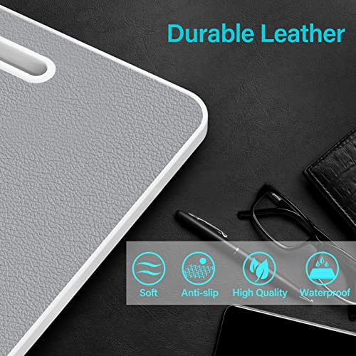 WOKA Laptop Desk for Bed, Height Adjustable Lap Desk with Drawer, Extra Large Foldable Laptop Bed Tray Table, Portable Leather Lapdesk with Stopper, Phone/Book Stand, Wrist Rest, for Home Working Grey