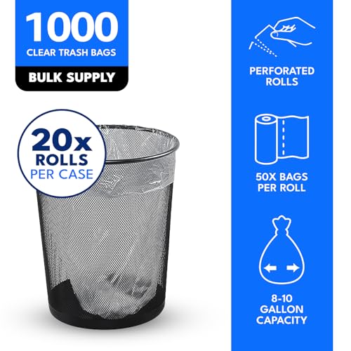 Image of Victoria Bay Clear 10 Gal Trash Liners | 24 inch x 24 inch | 1000 Ct Perf Rolls | Wholesale Value for Offices, Restrooms & Commercial Use - Clean, Reliable & Built for Everyday Business Needs.