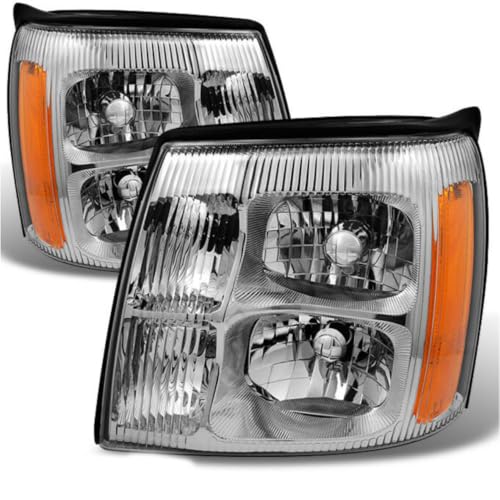 VXTMXEWTPC 2pcs Headlight Front Left Right Driver Passenger Side Clear Lens Chrome Housing Type Headlights Lamps Light for Cadillac for Escalade 2002 GM2503232 GM2502232