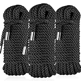 Soft Silk Tying Rope - Skin-Friendly Shiny Colored Nylon Binding Ropes, Durable Multi-Purpose Satin Braided Twisted Decorative Cord, Thickness 8MM, Each 32-Foot Long (3 x Black)