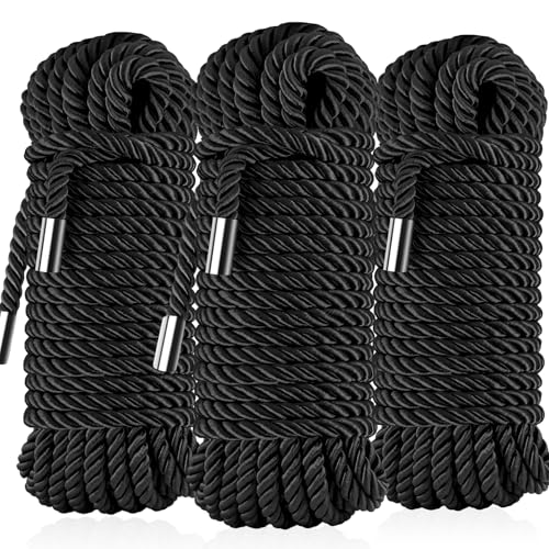 Soft Silk Tying Rope - Skin-Friendly Shiny Colored Nylon Binding Ropes Durable Multi-Purpose Satin Braided Twisted Decorative Cord Thickness 8MM Each 32-Foot Long (3 x Black)