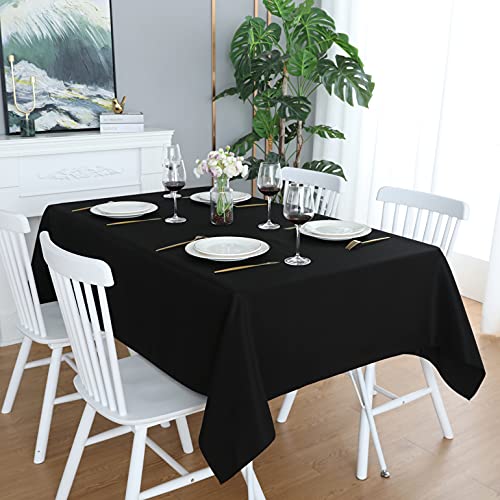 Image of FOLINS&HOME Black Square Tablecloth, 70 x 70 Inch Waterproof Table Cloth | Wrinkle Free Polyester Table Cloths, Spillproof Heavy Duty and Washable Table Cover for Party, Banquet - Rectangle /Oblong