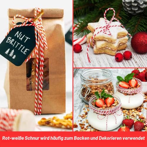 Vivifying 200m Rot und Weiß Bindfäden, Ideal zum Backen, Fleisch anrichten, Handarbeiten, Geschenke Verpacken an Weihnachten