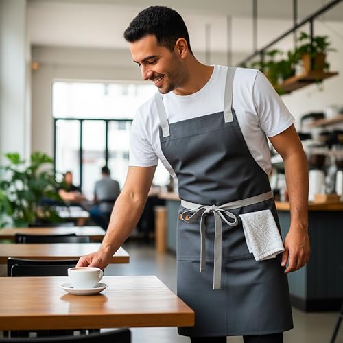 Image of Work Apron - Stylish Cotton Apron with Rip Stop Weave, Waterproof & Breathable Membrane, Durable Tear Resistant, Chef, Kitchen, BBQ, Workshop & Gardening Apron-Forest Green