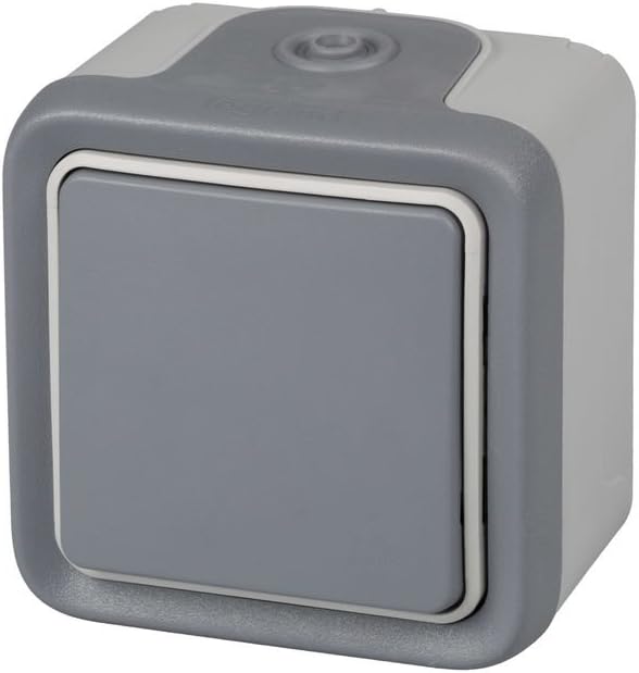 Legrand, 191502 Plexo – Wall Switch - Push-button switch from the Plexo range, waterproof, outdoor, water-resistant (IP55), grey