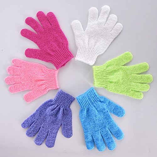 6 Pairs Double Sided Exfoliating Gloves Body Scrubbing Glove Bath Scrubs for Shower, 6 Colors
