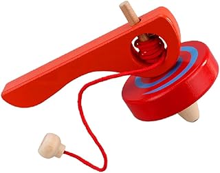 FQStech Wooden Spinning Top Gyroscope peg-top with Handle and Pull String Wire,can Last Long time, Color Random