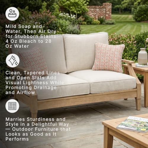 Signature Design by Ashley Clare View Eucalyptus Wood Outdoor Loveseat, Patio Couch with Nuvella Cushions, 56" W x 35" D x 32" H, Beige - 4