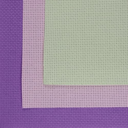 Image of KCS 3 pc of 15 inch x 18 inch(38cmx45cm) Counted Cross Stitch Cotton Aida Cloth Needlework Rolled Fabric Box,14CT,Lavender+Pink+Light Green