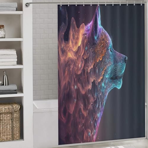 Rideau de douche loup polyester lavable baignoire salle de bains - 2