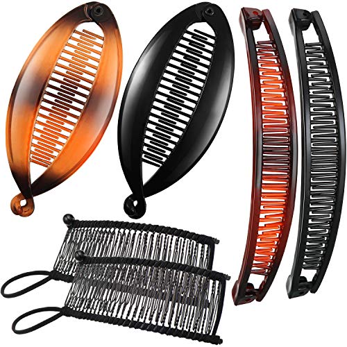 6 Pieces Banana Hair Clips, Include 2 Pieces Double Comb Banana Clip, 2 Pieces Fishtail Hair Clip and 2 Pieces Clincher Combs Banana Ponytail Clip for Women Girls (Black, Brown,30 Tooth)