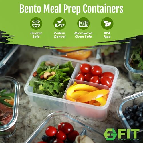 Bento Box for Kids and Adults - Reusable Lunch Box Meal Prep Containers - 3 Compartment Snack Box Container with Airtight Lid - Dishwasher, Freezer, Microwave Safe Food Snack Storage (39 oz, 3 Pack)