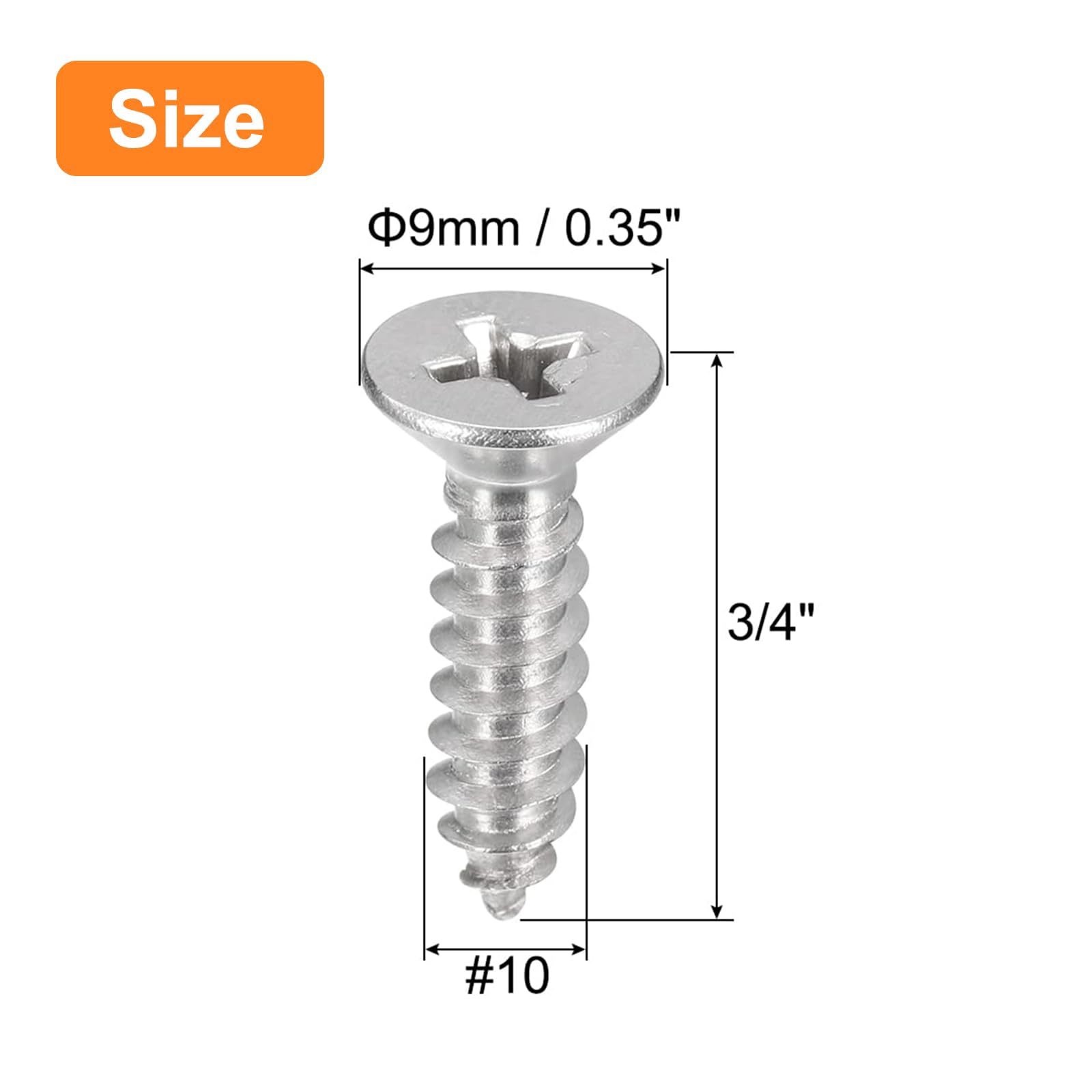 TA-VIGOR 25Pcs Self Tapping Screws, #10x3/4" Phillips Flat Head Screw, Countersunk Cross Head Tapping Screws - Image 2