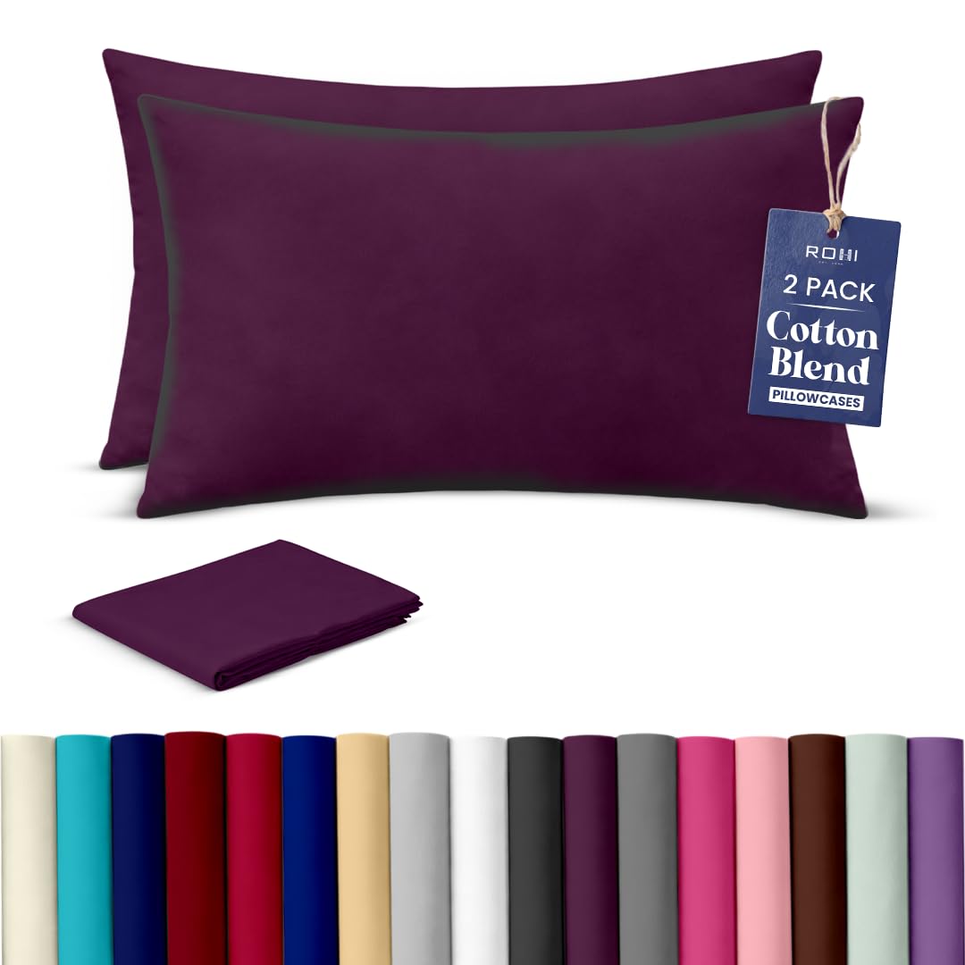 Rohi Luxury Plum Pillow Cases 2 Pack - (50×75cm) | Soft & Comfy Cotton Blend Pillow Covers with Envelope Closure | Breathable, Anti-Allergy, Fade & Wrinkle Resistant