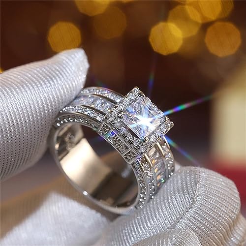 925 Sterling Silver Shiny Full Diamond Gemstone Ring Cubic Zirconia Rings CZ Diamond Multi Row Ring Eternity Engagement Wedding Band Ring for Women (US Code 9)2