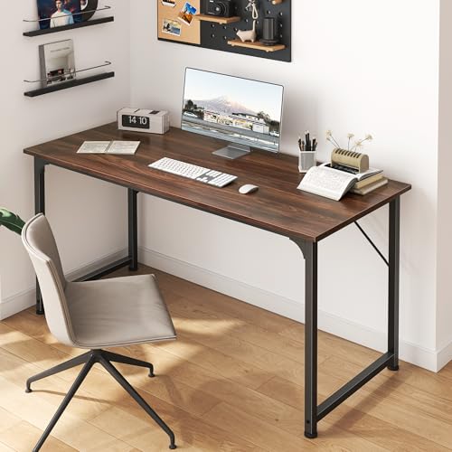 Image of Huuger Computer Desk, 48 Inch Office Desk, Gaming Desk with Storage, Writing Desk Work Desk for Home Office, Study, Modern Simple Desk, Large Legroom, Metal Frame, Walnut