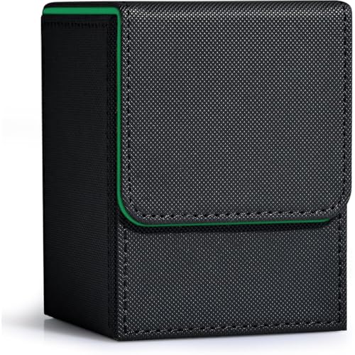 Image of ZLCA Card Deck Box for MTG, Yugioh Deck Case Holds 100+ Single Sleeved Cards, PU Leather Magnetic Storage Box Fits for CCG TCG Sport Card (Black& Dark Green)