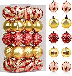 Lanpn Christmas Red and Gold Baubles, Shatterproof Plastic Christmas Balls Ornaments Bulk Set for Xmas Tree Decorations Decor (6cm/30pcs)